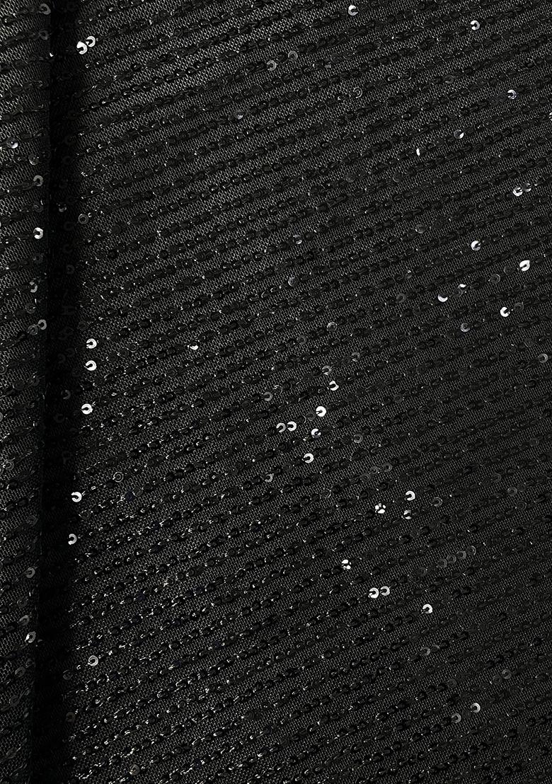 Black Sequin Embroidered Net Pre Draped Saree Set