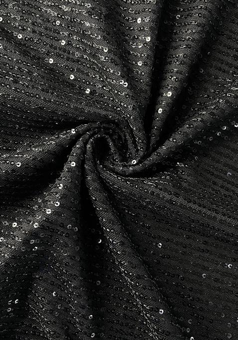 Black Sequin Embroidered Net Pre Draped Saree Set