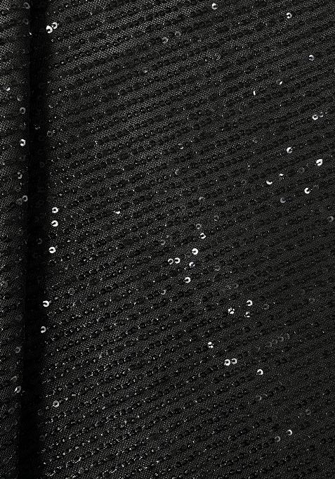 Black Sequin Embroidered Net Pre Draped Saree Set