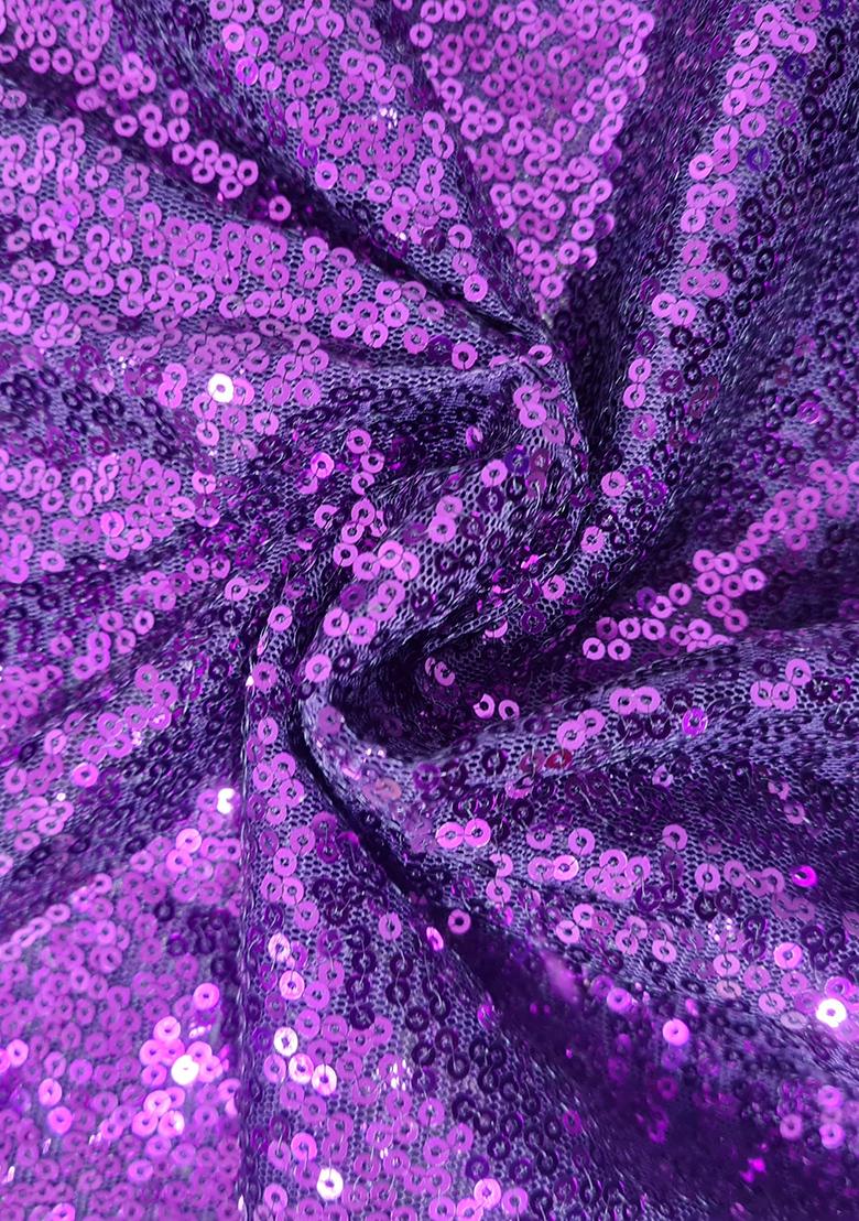 Purple Sequin Net Pre Draped Saree Set - Indya