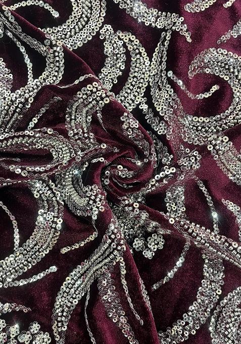 Maroon Sequin Embellished Blouse Georgette Pre Draped Saree Set