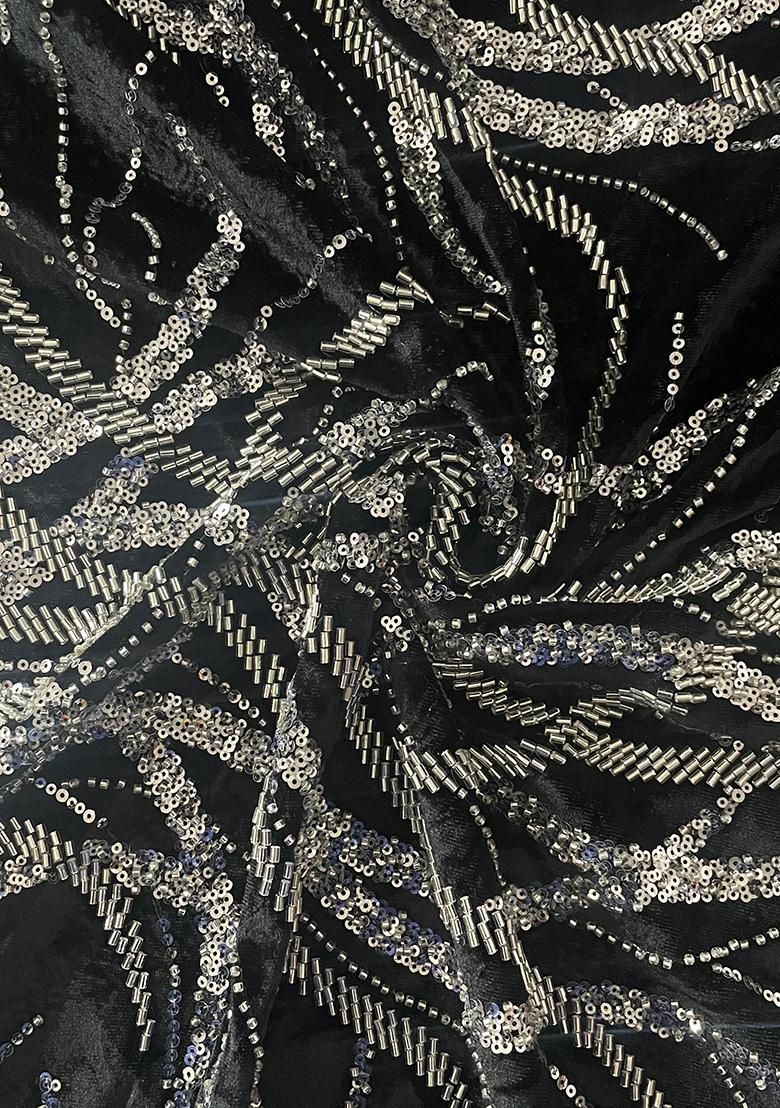 Black Sequin Embellished Blouse Georgette Pre Draped Saree Set