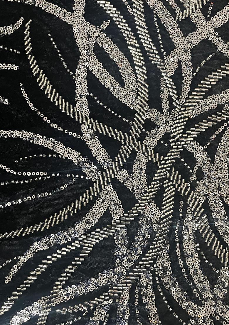 Black Sequin Embellished Blouse Georgette Pre Draped Saree Set