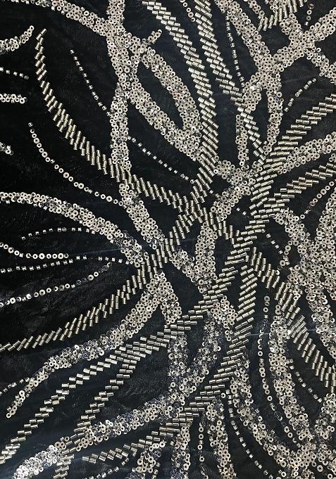 Black Sequin Embellished Blouse Georgette Pre Draped Saree Set