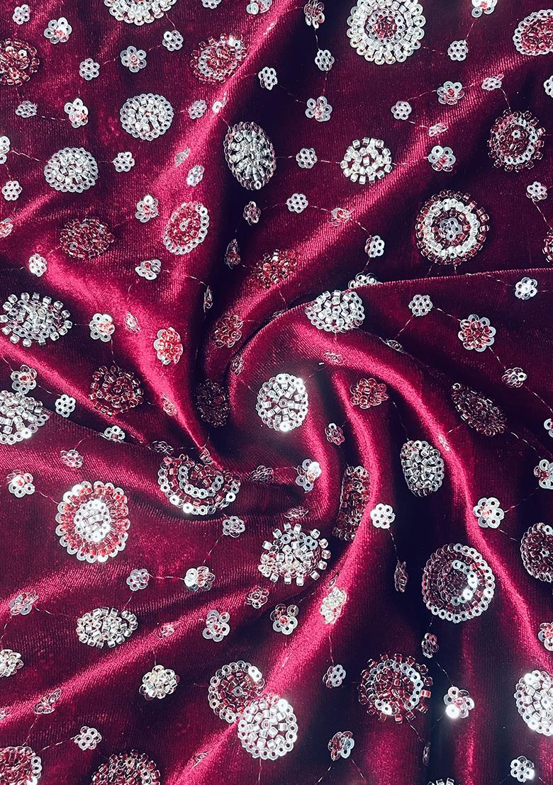 Maroon Sequin Embellished Blouse Georgette Pre Draped Saree Set