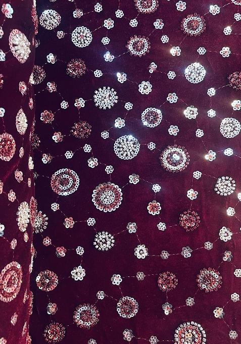 Maroon Sequin Embellished Blouse Georgette Pre Draped Saree Set