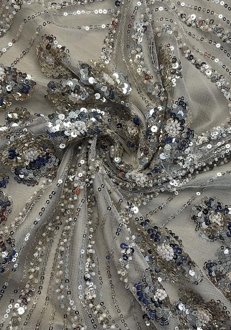 Grey Sequin Embellished Blouse Georgette Pre Draped Saree Set