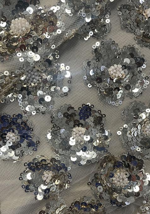 Grey Sequin Embellished Blouse Georgette Pre Draped Saree Set