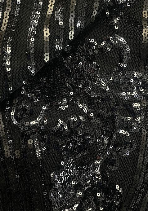 Black Sequin Embellished Blouse Georgette Pre Draped Saree Set