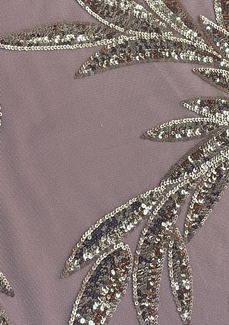 Dusty Pink Sequin Embroidered Blouse Georgette Pre Draped Saree Set - Indya