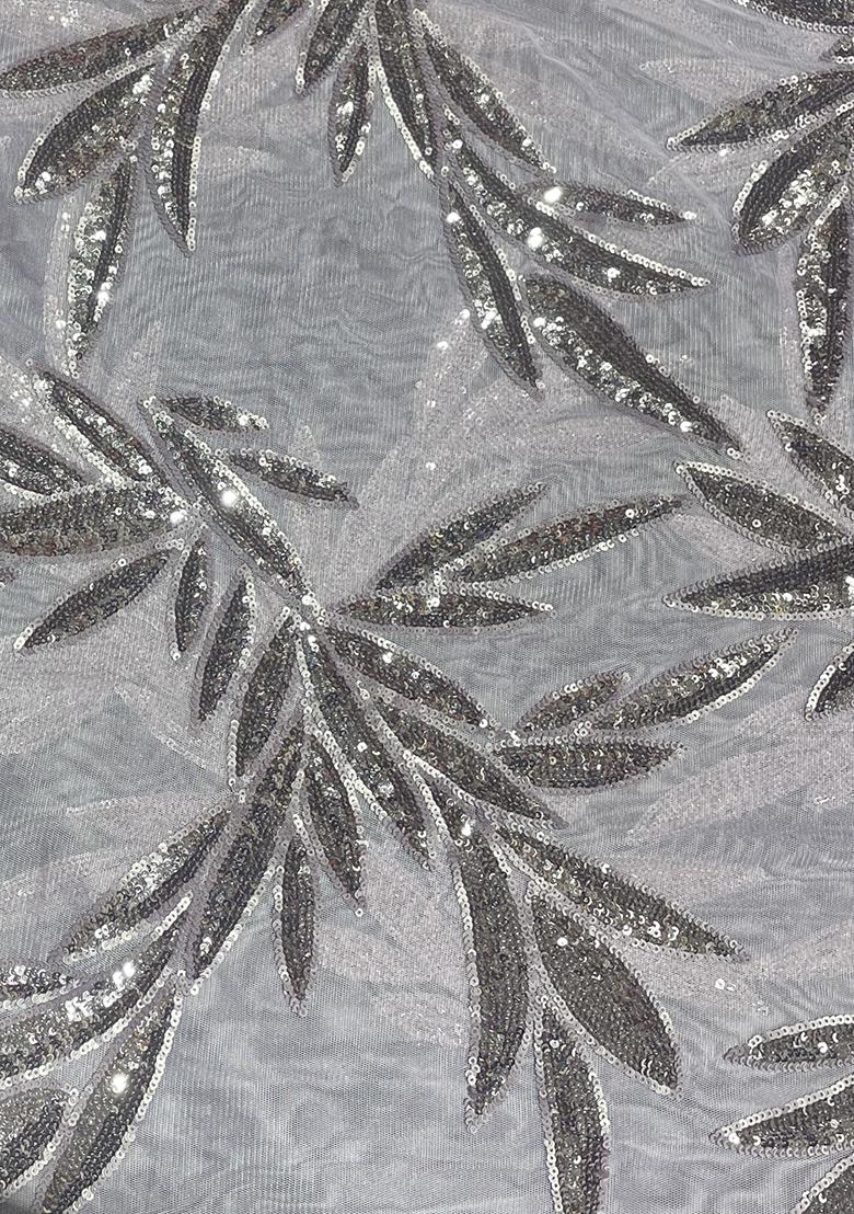 Grey Sequin Embroidered Blouse Georgette Pre Draped Saree Set