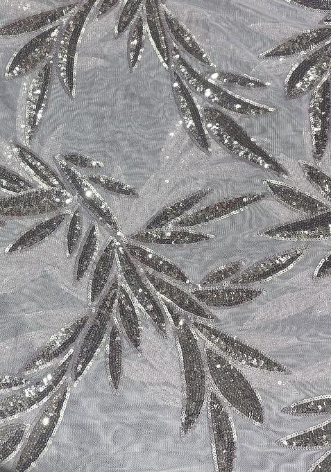 Grey Sequin Embroidered Blouse Georgette Pre Draped Saree Set