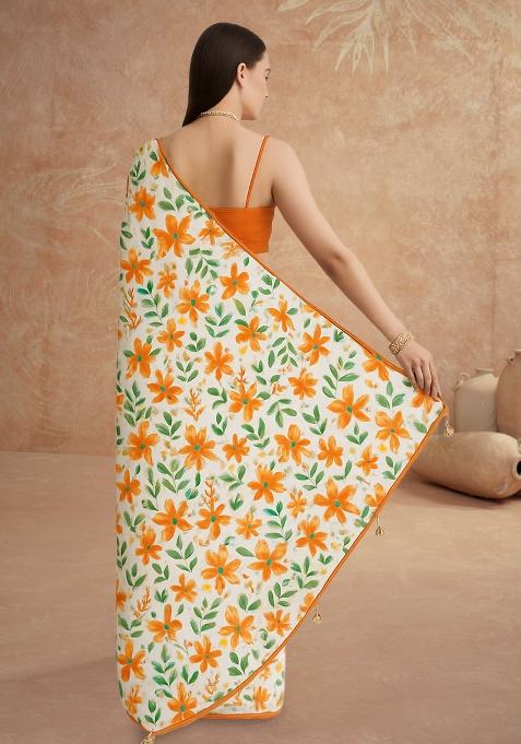 Multicolor Printed Crepe Pre Draped Saree Set