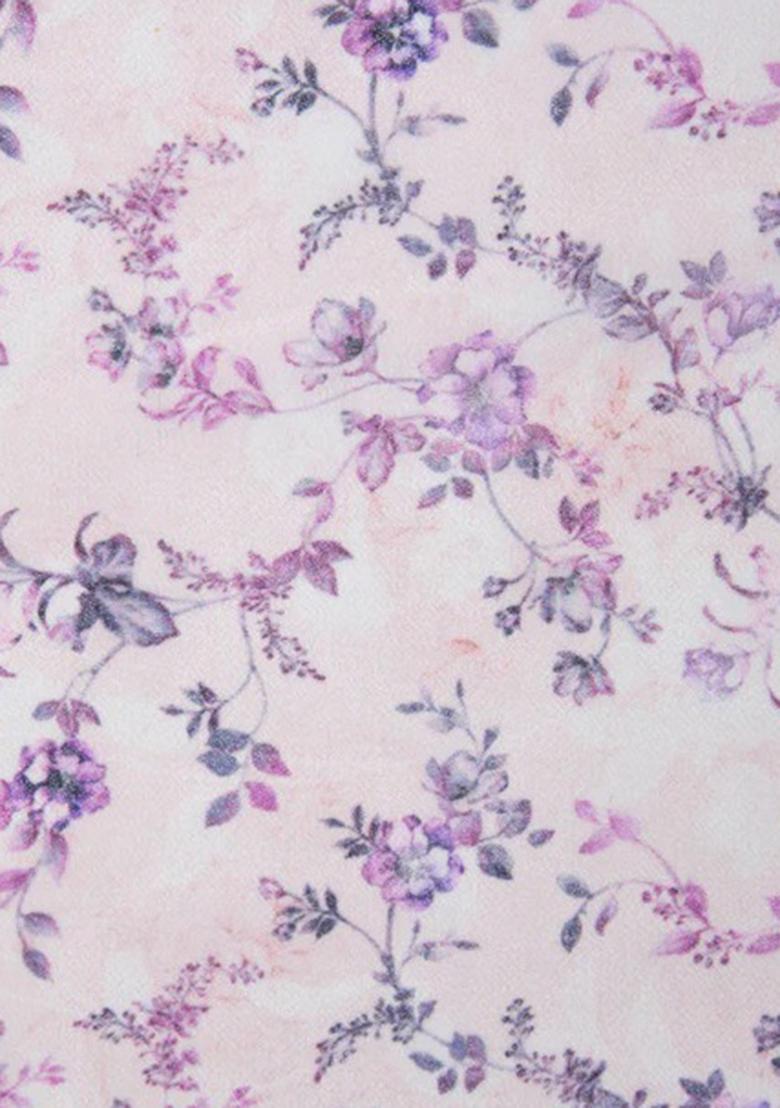 Lilac Printed Georgette Pre Draped Saree Set - Indya