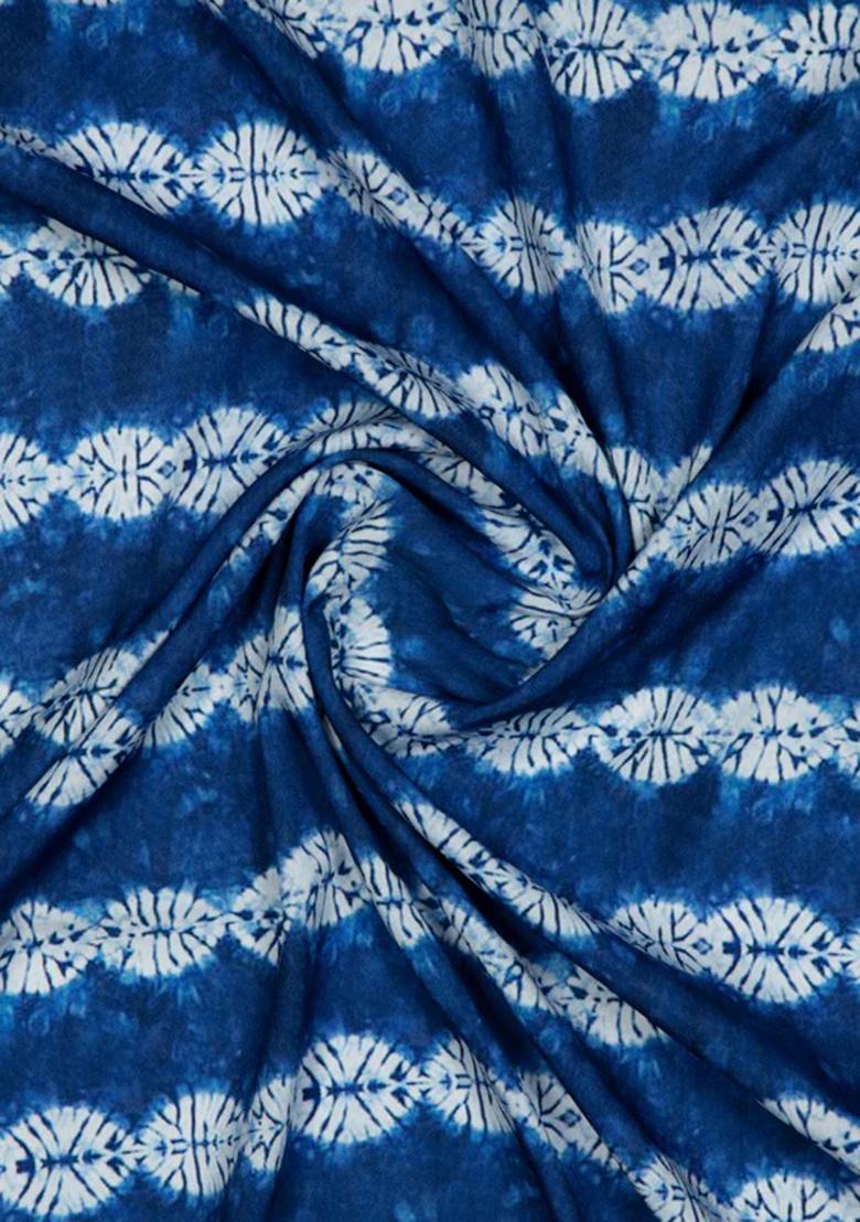 Royal Blue Printed Crepe Pre Draped Saree Set