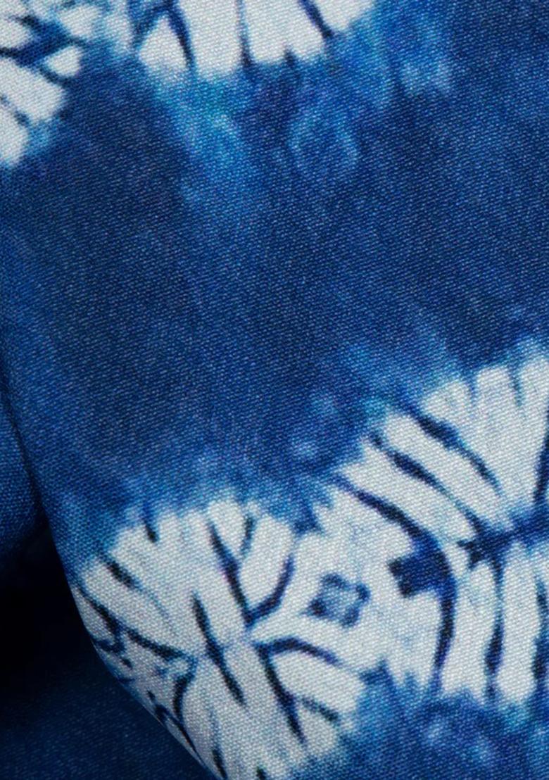 Royal Blue Printed Crepe Pre Draped Saree Set - Indya