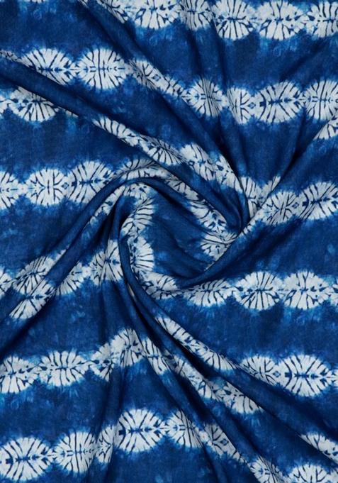 Royal Blue Printed Crepe Pre Draped Saree Set