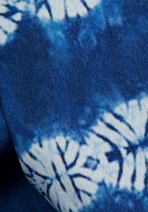 Royal Blue Printed Crepe Pre Draped Saree Set