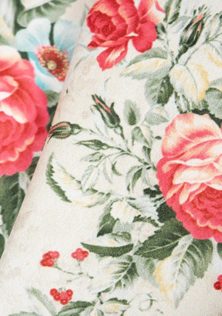 Light Beige Printed Crepe Fusion Set - Indya