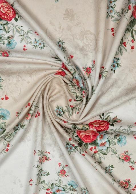 Off White Printed Crepe Lehenga Set