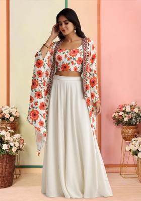 White Printed Crepe Fusion Set