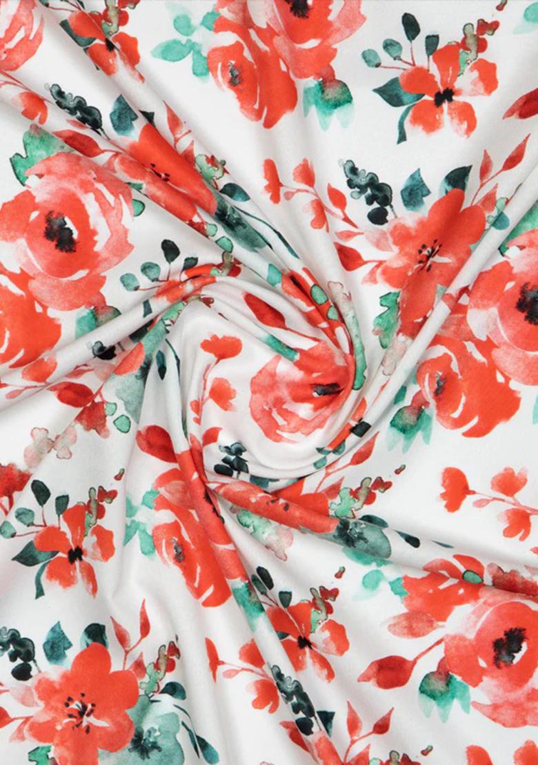 White Printed Crepe Lehenga Set