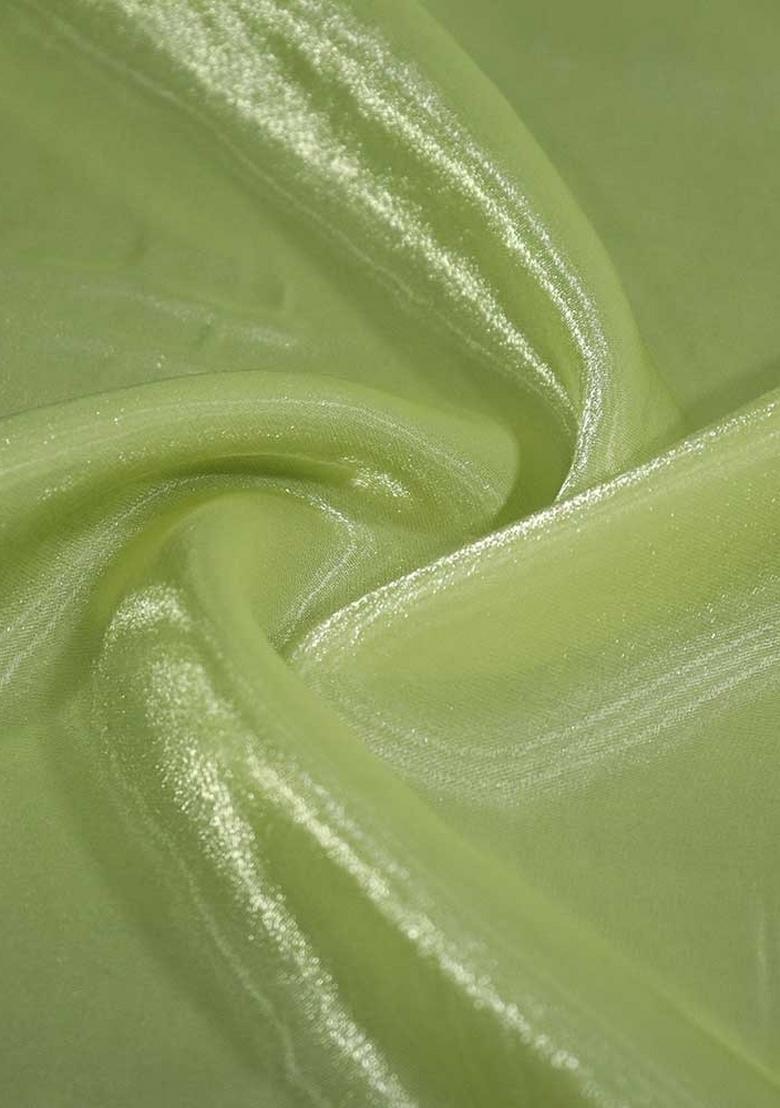 Lime Green Solid Organza Pre Draped Saree Set