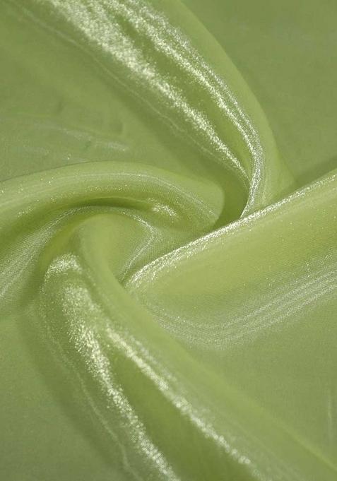 Lime Green Solid Organza Pre Draped Saree Set