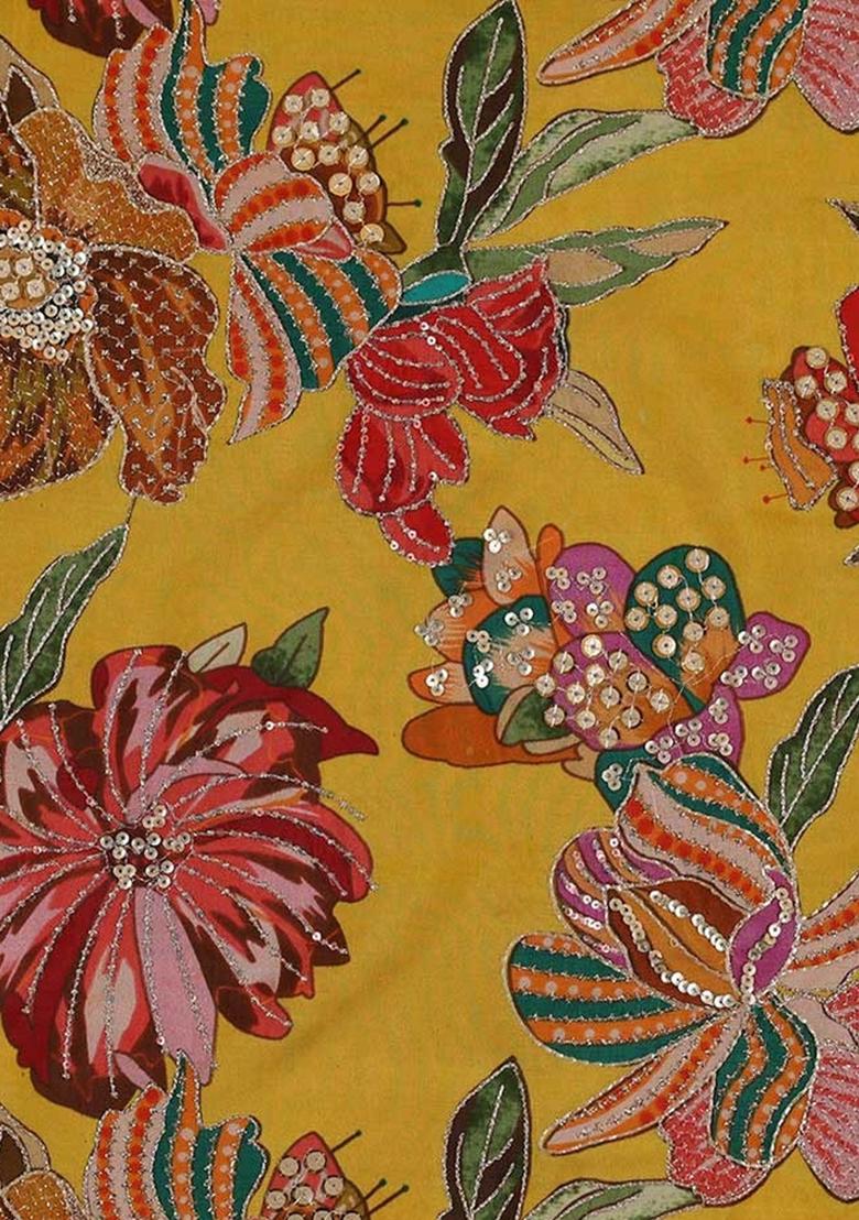 Yellow Embroidered Blouse Organza Pre Draped Saree Set