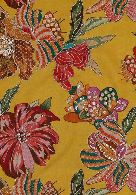 Yellow Embroidered Blouse Organza Pre Draped Saree Set