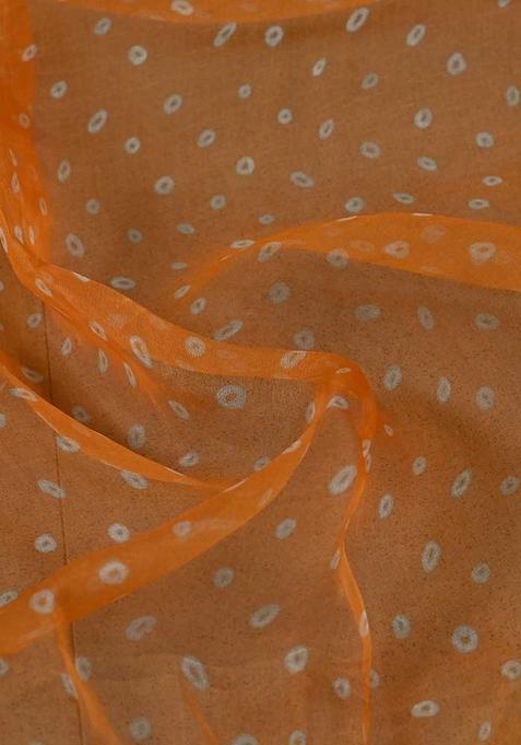 Orange Printed Organza Pre Draped Saree Set