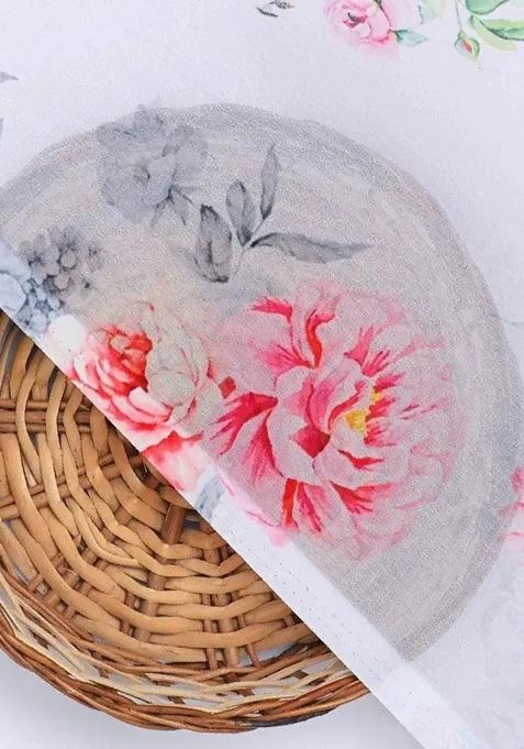 White Printed Chinon Pre Draped Saree