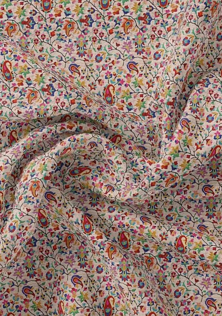 Multicolor Printed Chinon Pre Draped Saree Set