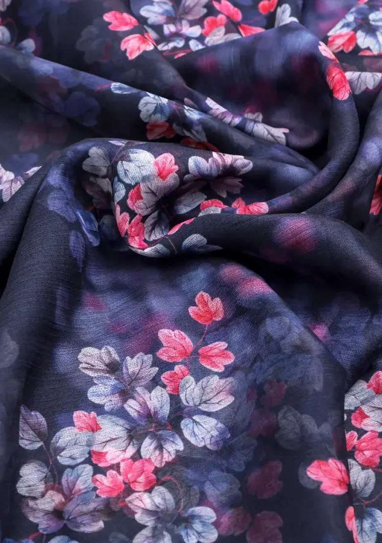 Blue Printed Chinon Pre Draped Saree Set - Indya