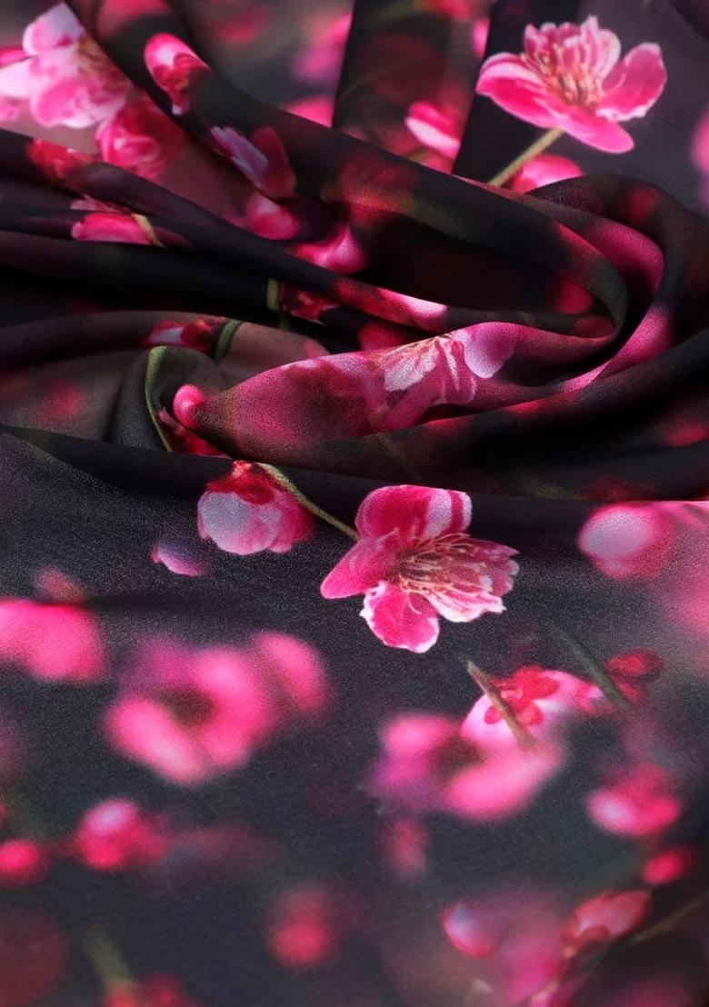 Black And Pink Printed Georgette Pre Draped Saree Set