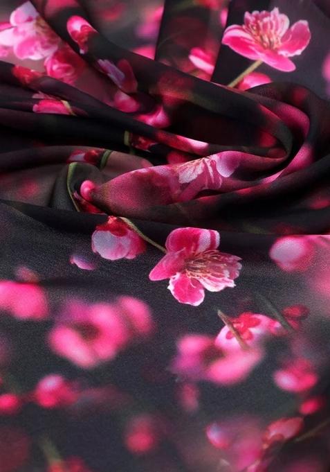 Black And Pink Printed Georgette Pre Draped Saree Set