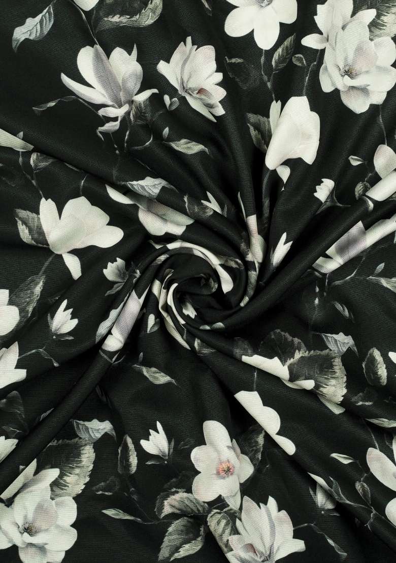 Black Printed Crepe Pre Draped Saree Set - Indya