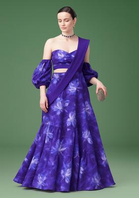Purple Printed Georgette Lehenga Set