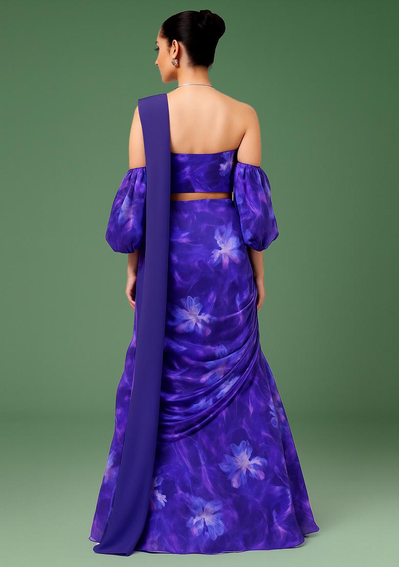 Purple Printed Georgette Lehenga Set - Indya