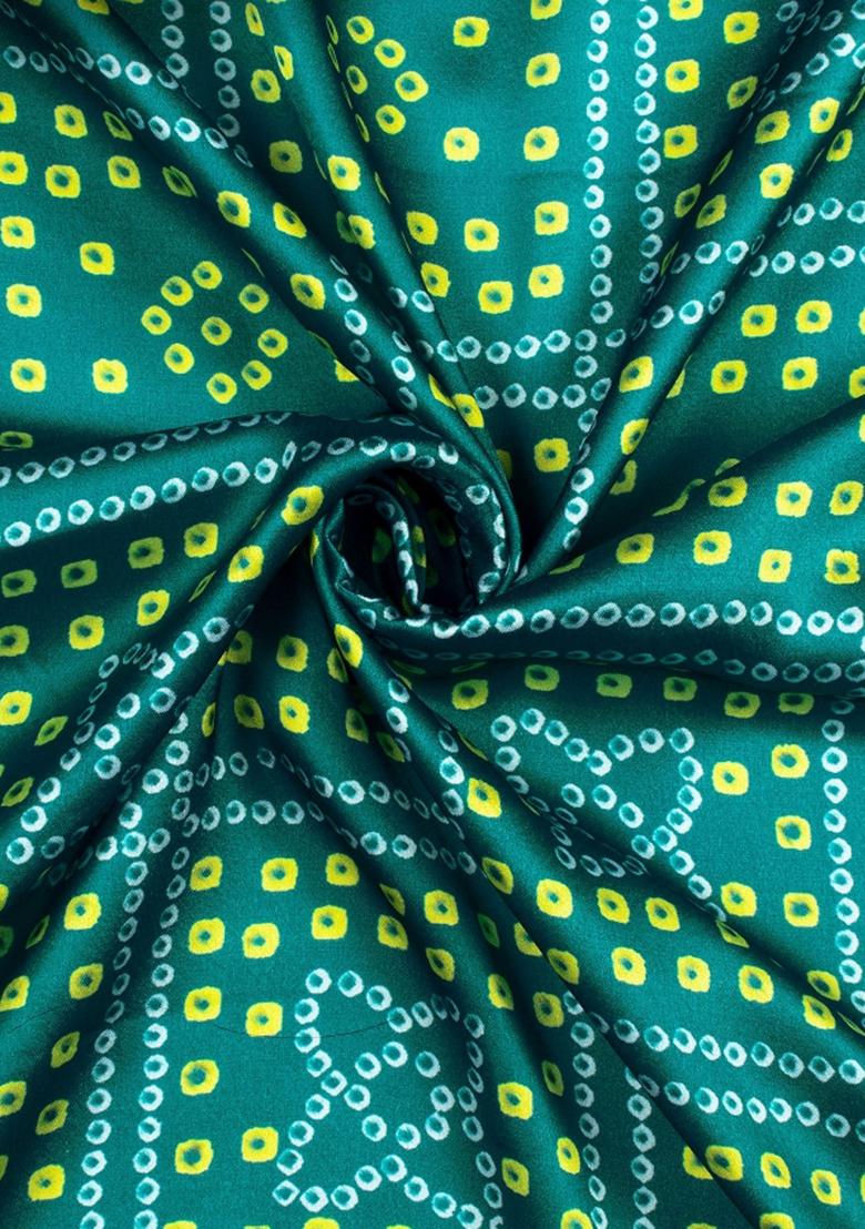 Green Printed Satin Lehenga Set