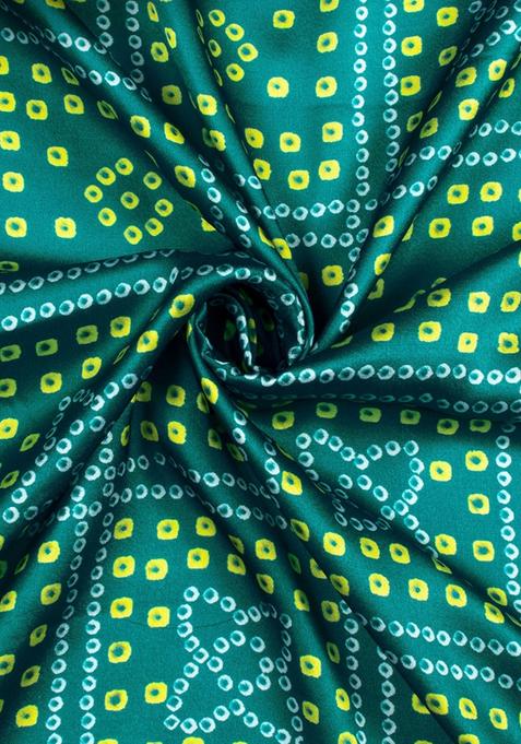 Green Printed Satin Lehenga Set