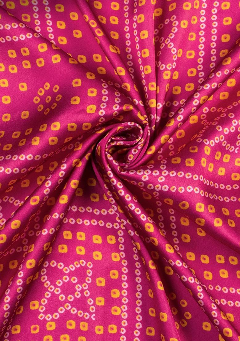 Hot Pink Printed Satin Lehenga Set