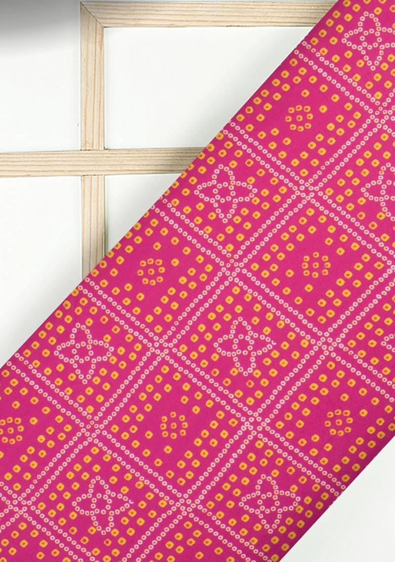 Hot Pink Printed Satin Lehenga Set - Indya