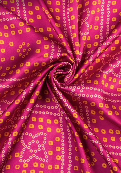 Hot Pink Printed Satin Lehenga Set