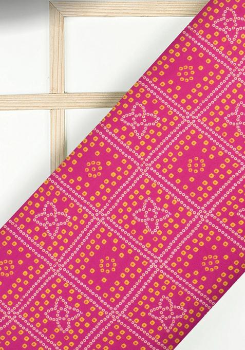 Hot Pink Printed Satin Lehenga Set