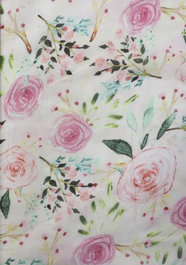 White Printed Organza Pre Draped Saree