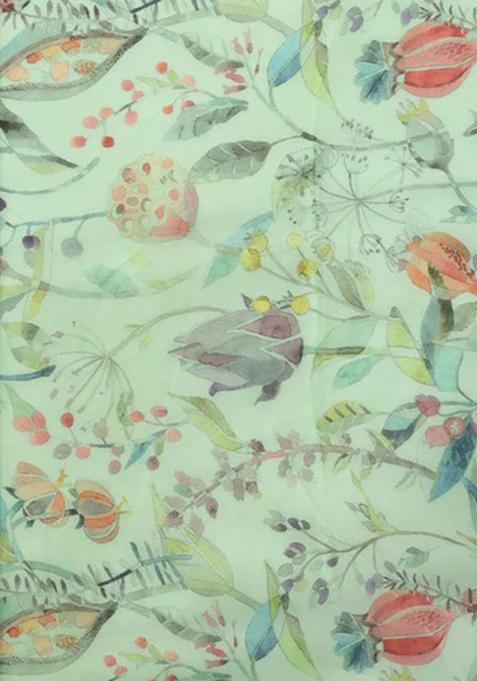 Green Printed Organza Pre Draped Saree Set