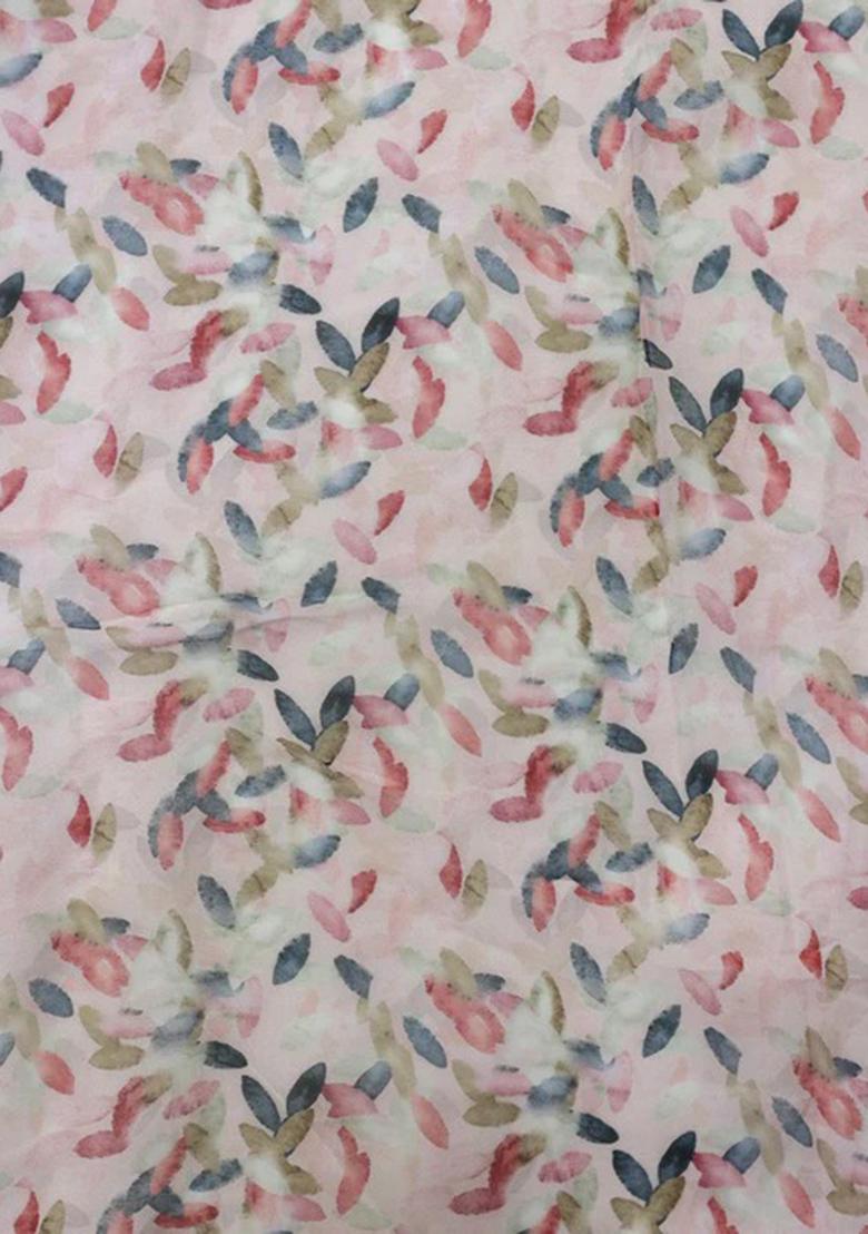 Pink Printed Organza Pre Draped Saree Set - Indya