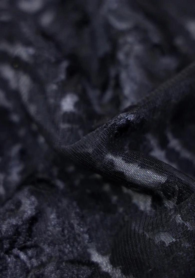 Black Embroidered Blouse Georgette Pre Draped Saree Set