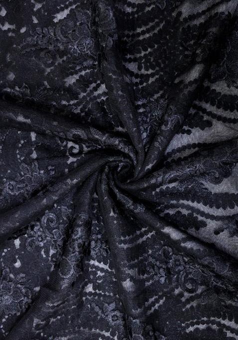 Black Embroidered Blouse Georgette Pre Draped Saree Set